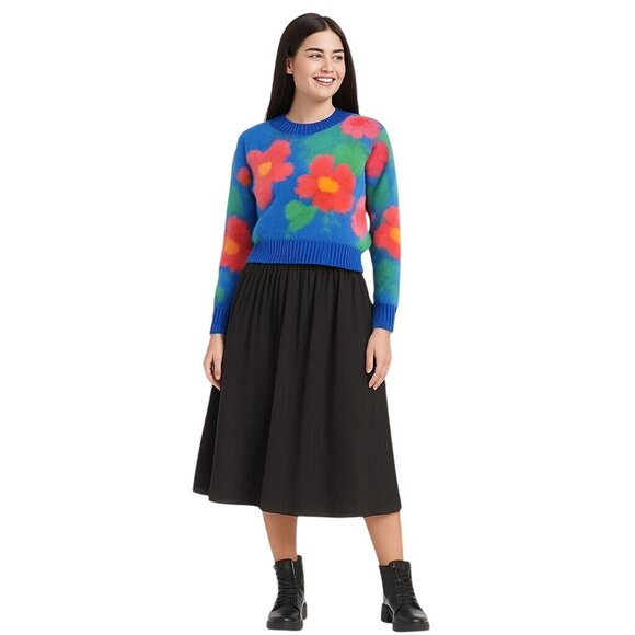 ZARA Black M/L Elastic Waist Midi Skirt Zara Polyester Flowy Design - Picture 1 of 15